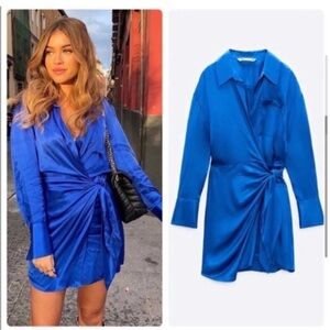 Zara Blue Dolman Sleeve Wrap Midi Dress